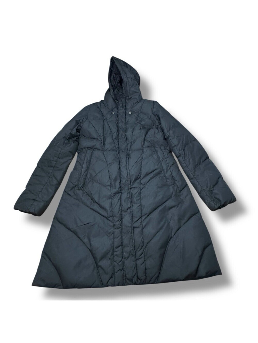 Eileen Fisher Down Puffer Coat Black Full Zip Hooded Winter Outdoor Women’s XS